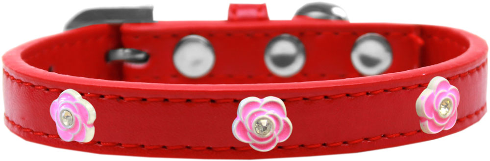 Bright Pink Rose Widget Dog Collar Red Size 10